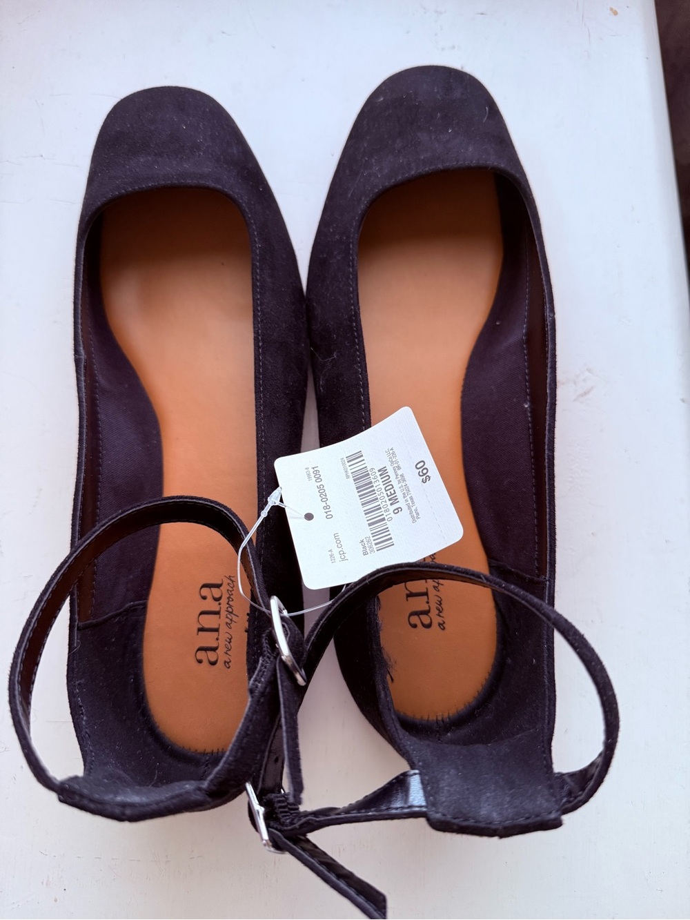 Anna Black Suede Ankle-Strap Flats with Buckle - Picture 3 of 4